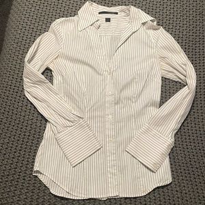 Express Small button down dress shirt. Light cream black stripes.